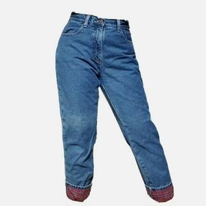 L.L.BEAN plaid lined relaxed straight mom jeans